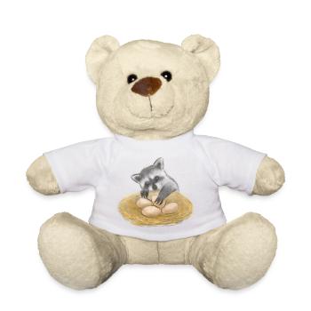 Cute Raccoon Egg Thief - Teddy Bear - white - Front