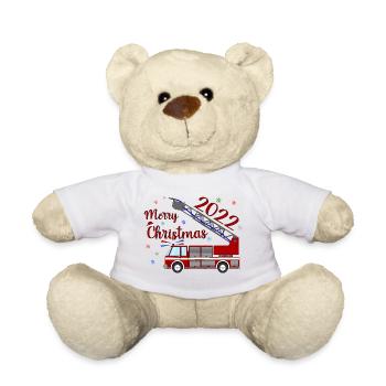 Camion de pompiers Joyeux Noël 2022 - Nounours - blanc - Devant