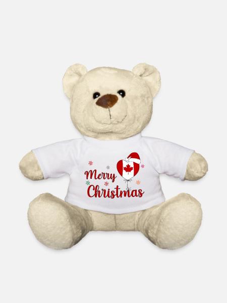 Joyoux Noël Drapeau Canada Coeur - Nounours - blanc