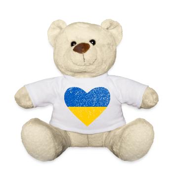 Ukraine, blau-gelbes Herz - Teddy - Weiß - Vorne