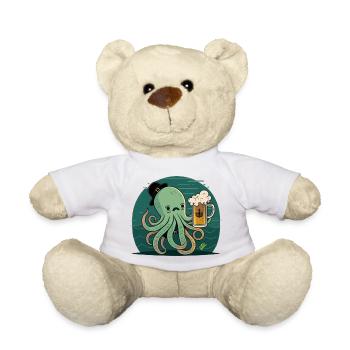 Drôle de poulpe marin avec de la bière - Nounours - blanc - Devant