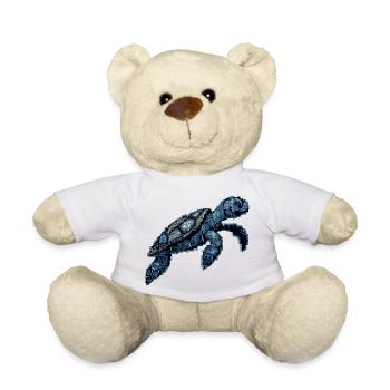 Retro 8 Bit Meeresschildkröte beim Schwimmen - Teddy - Weiß - Vorne