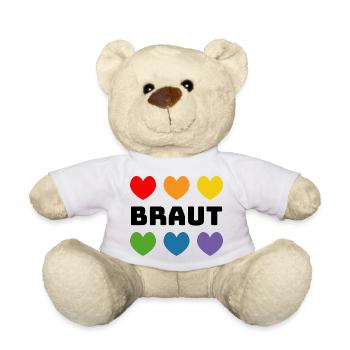 Regenbogenherzchen Braut schwarz - Teddy - Weiß - Vorne