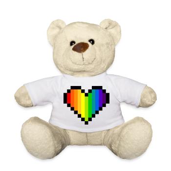 Cœur arc-en-ciel Pixel Art - Fierté LGBT - Nounours - blanc - Devant
