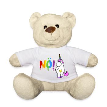 Rosa Cartoon Einhorn pinkelt das Wort "Nö!" - Teddy - Weiß - Vorne