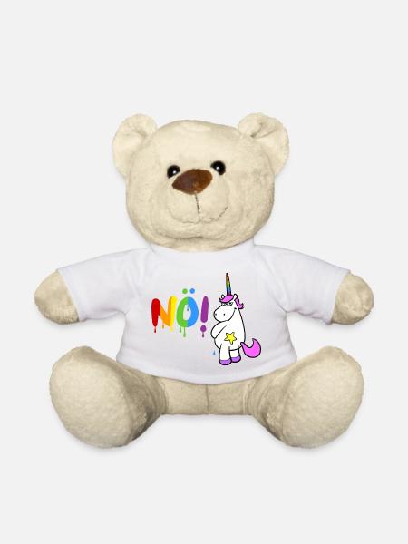 Rosa Cartoon Einhorn pinkelt das Wort "Nö!" - Teddy - Weiß