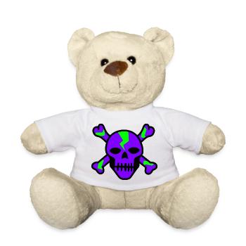 Leuchtender violetter Totenkopf mit grünen Bolzen - Teddy - Weiß - Vorne
