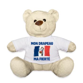 Français, drapeau Français, vive la France - Nounours - blanc - Devant
