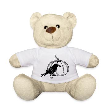 Rabe mit Halloween Kürbis im Herbst - Teddy - Weiß - Vorne
