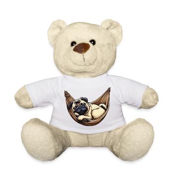 Pug sleeps in hammock Funny Sleep Pug - Teddy Bear - white - Front