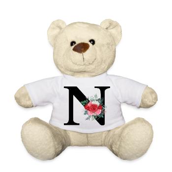 Lettre n floral rouge - Nounours - blanc - Devant