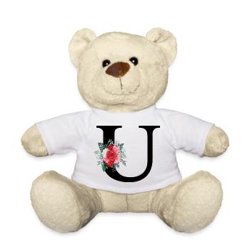 Roter floraler U-Buchstabe - Teddy - Weiß - Vorne