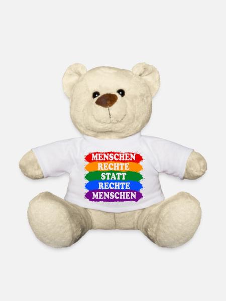Menschenrechte statt rechte Menschen Regenbogen - Teddy - Weiß