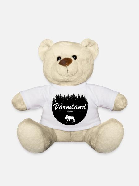 Värmland Sweden Stickers Holiday Moose North - Teddy Bear - white