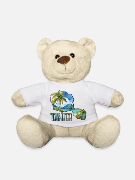 Aquarell Landkarte Tahiti - Teddy - Weiß