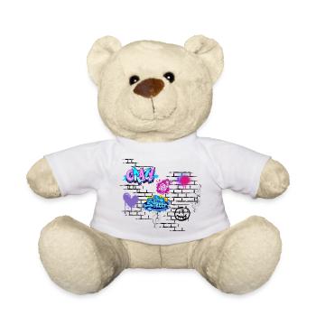 Crazy Street Graffiti on Brick Wall - Teddy Bear - white - Front