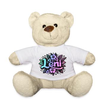 Name LENI Floral Motif - Teddy Bear - white - Front