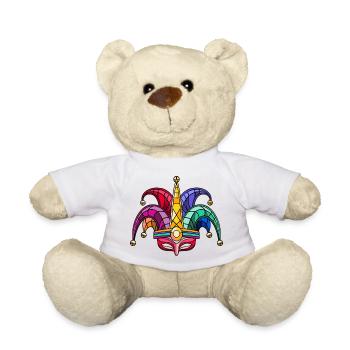 Bunte Narrenkappe Maske – Karneval Fasching - Teddy - Weiß - Vorne