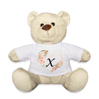 Buchstabe x florales goldenes Herz - Teddy - Weiß - Vorne