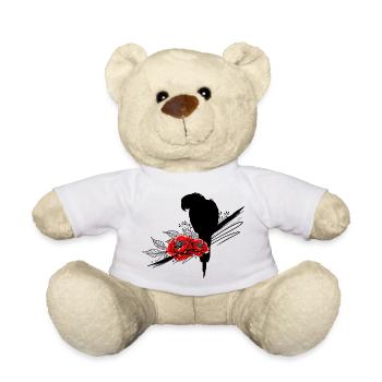 Papagei mit Pfingstrosen – tropischer Sommerlook - Teddy - Weiß - Vorne