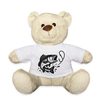 Bait Fish Jump Line Art Fishing Motif - Teddy Bear - white - Front