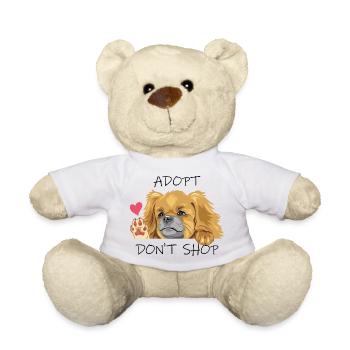 Peeking waving sad Pekingese dog - Teddy Bear - white - Front
