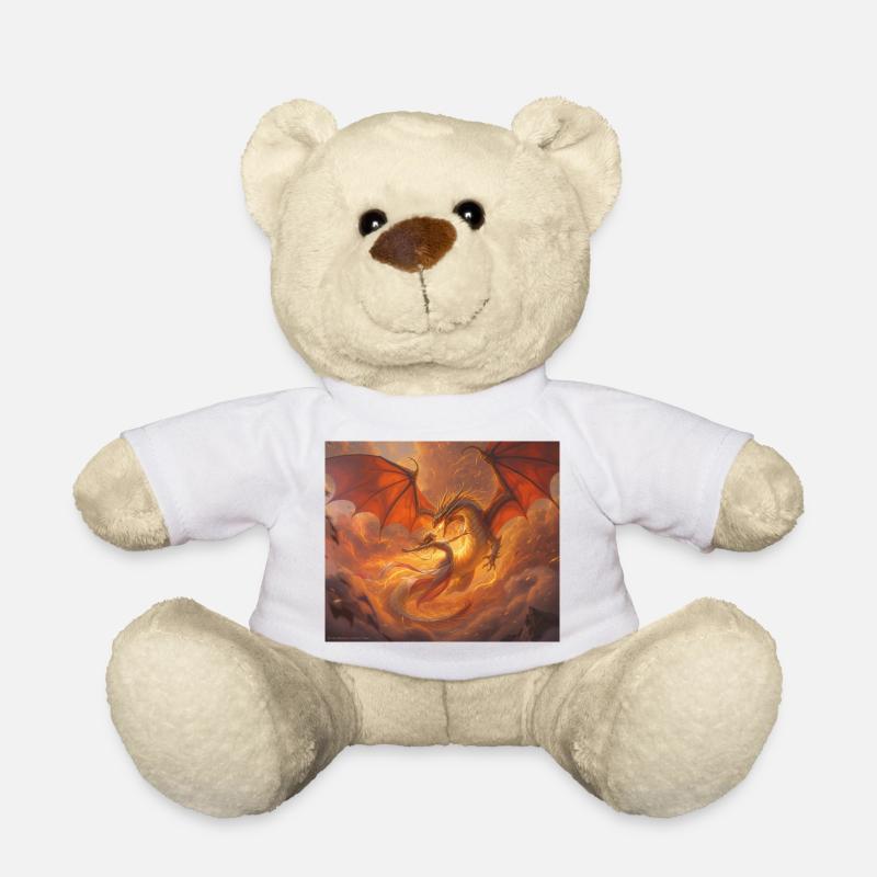 Fire Dragon with Phoenix on the Clouds - Teddy Bear - white