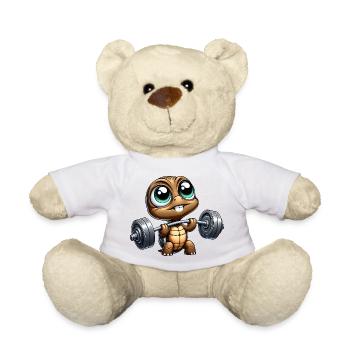 tortue chibi avec haltère haltérophile dessin animé - Nounours - blanc - Devant