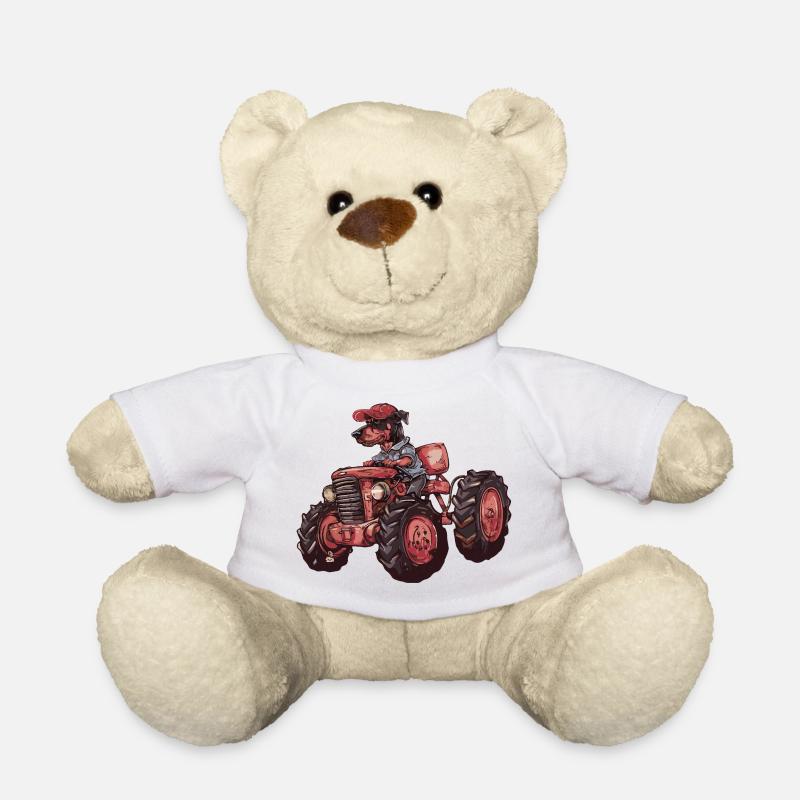 Dobermann Hund Traktor Farmer - Teddy - Weiß