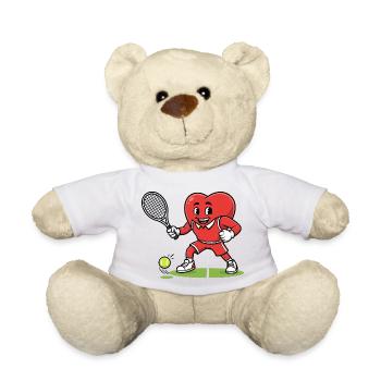 Heart-Shaped Tennis Mascot Playing Sports - Teddy Bear - white - Front