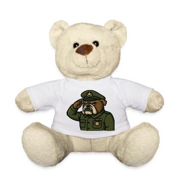 Bulldog Officer Saluting Military Mascot Art - Teddy Bear - white - Front