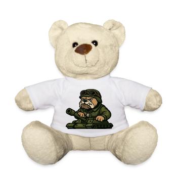 Bulldogge Soldat fährt Panzer Tough Maskottchen Kunst - Teddy - Weiß - Vorne