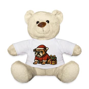 Bulldog Santa Outfit With Gifts Holiday Cartoon - Teddy Bear - white - Front