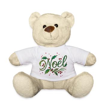 Weihnachtliches „Noël“-Design mit Stechpalme - Teddy - Weiß - Vorne