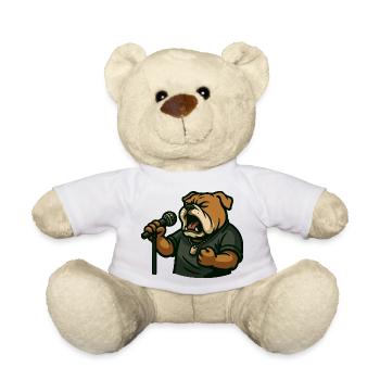 Rocksänger Bulldog mit Mikrofon-Cartoon-Kunst - Teddy - Weiß - Vorne