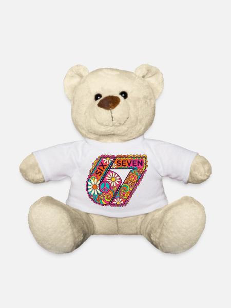 Psychedelic Seven Flowers - Teddy Bear - white