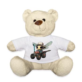 Dragonfly Tractor Farmer - Teddy Bear - white - Front