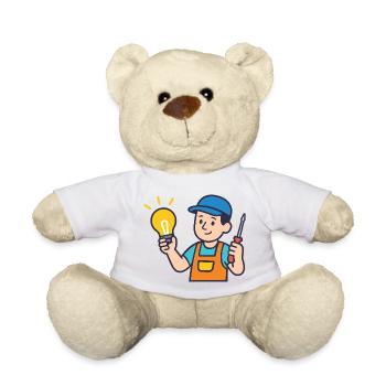 Handwerker mit Glühbirne und Schraubendreher - Teddy - Weiß - Vorne