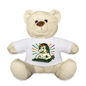 DJ Unicorn Mixing Decks in Colorful Party Art - Teddy Bear - white - Front