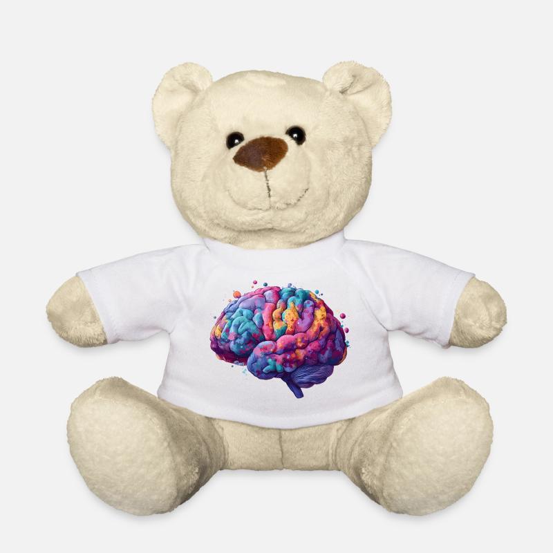 Buntes Neurodiversitäts Gehirn im farbenfrohen Kun - Teddy - Weiß