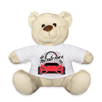 Too Fast For 6 Red Racing Car - Teddy Bear - white - Front