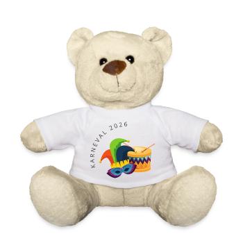Carnival 2026 – Mask & Drum Colorful Design - Teddy Bear - white - Front