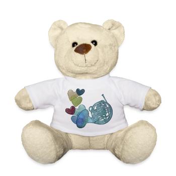 Herznote-Horn mit bunten Herzen - Teddy - Weiß - Vorne