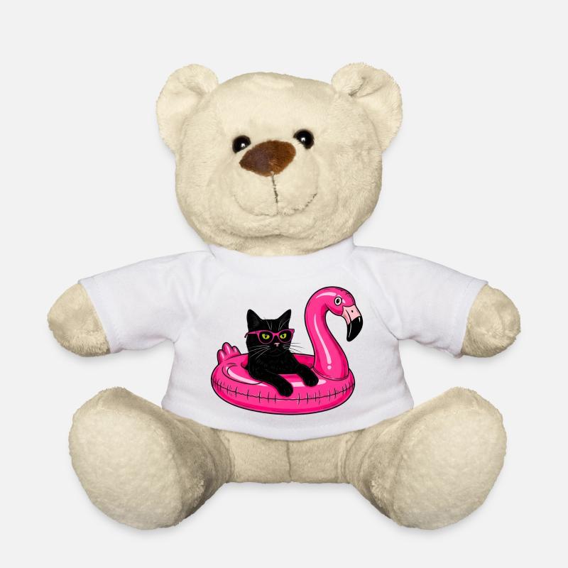 Fat Cat On A Flamingo Floatie - Teddy - Weiß