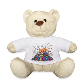 Kittens between colorful balls of yarn - Teddy Bear - white - Front