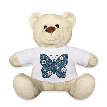 Blue Blossoms Butterfly Floral - Teddy Bear - white - Front