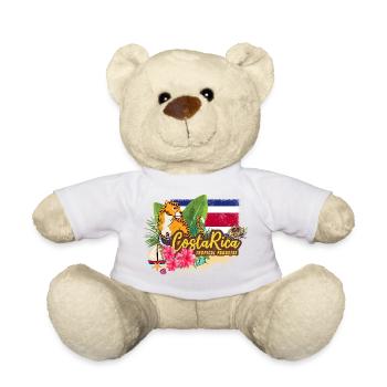 Costa Rica Retro Jaguar Vintage mit Fahne Souvenir - Teddy - Weiß - Vorne