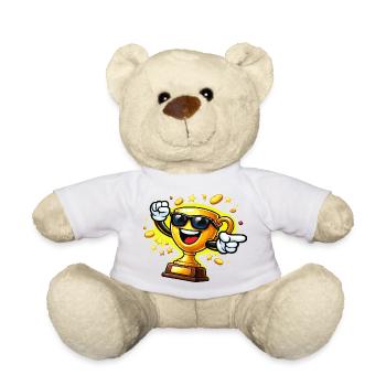 Golden Trophy with Sunglasses - Teddy Bear - white - Front