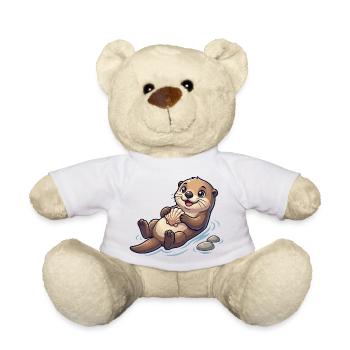 Otter mit Muschel am Strand - Teddy - Weiß - Vorne