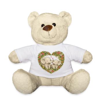 Floral Heart Elephants Kiss - Teddy Bear - white - Front
